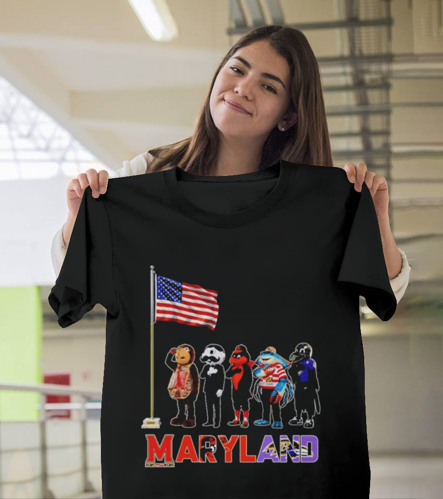 Maryland Mascots Saluting American Flag T-Shirt
