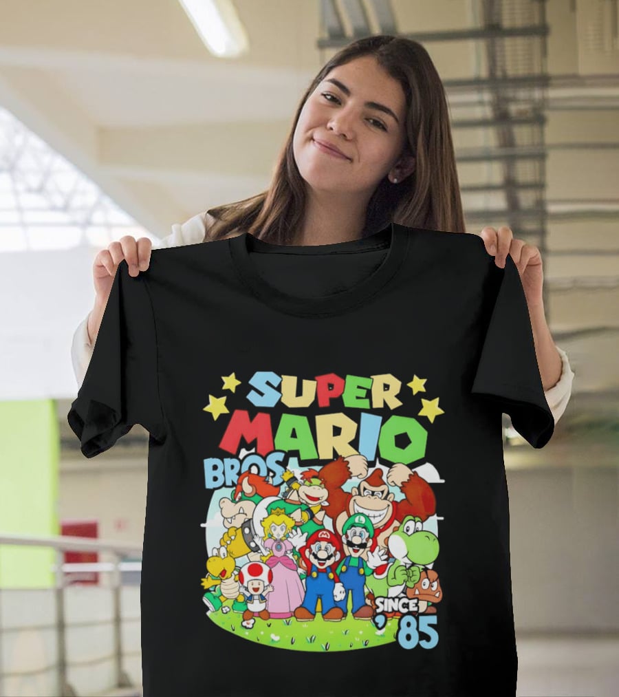 Super Mario Bros Characters And Stars Cartoon Since 85 T-Shirt