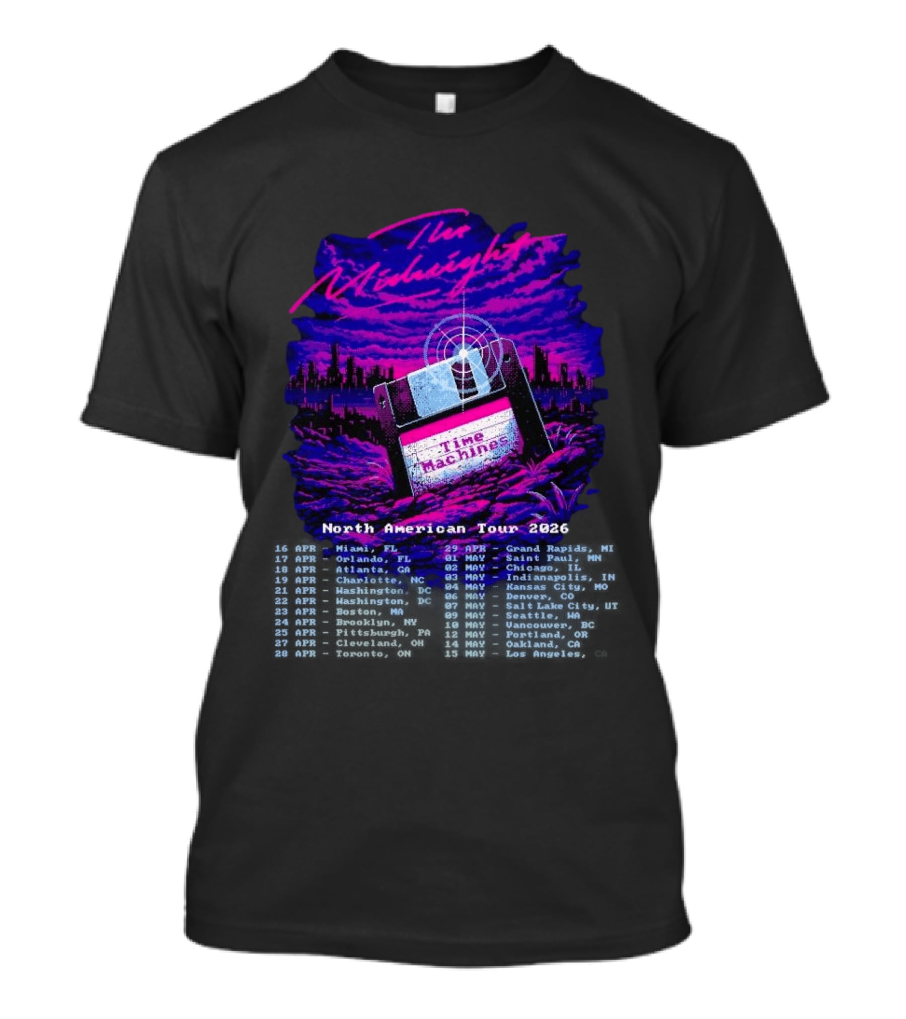 The Midnight Time Machines North American Tour 2026 Retro Floppy Disk T-Shirt
