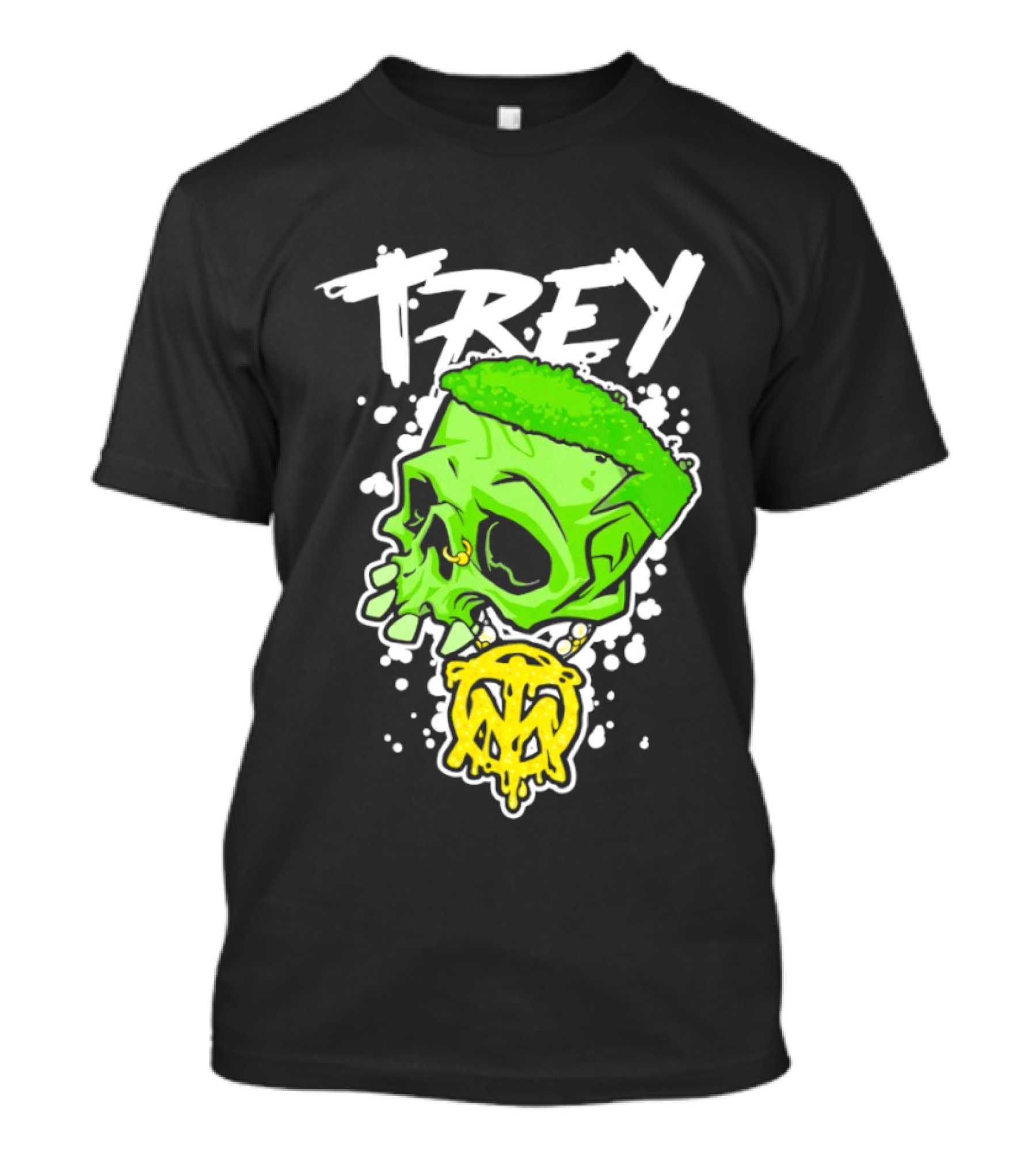 Trey Skull Green Neon Melting Art By Trey Miguel T-Shirt
