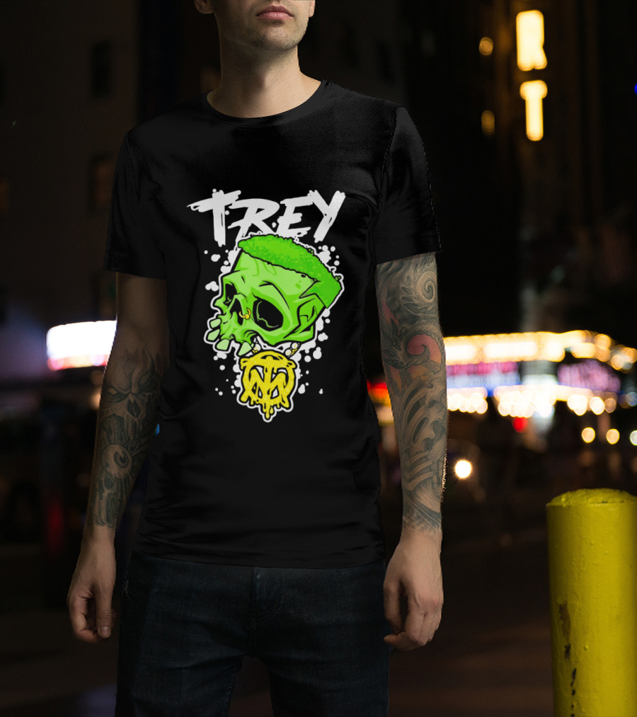 Trey Skull Green Neon Melting Art By Trey Miguel T-Shirt