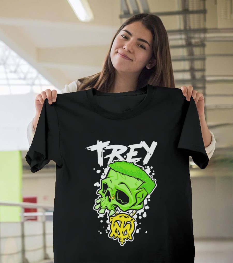 Trey Skull Green Neon Melting Art By Trey Miguel T-Shirt