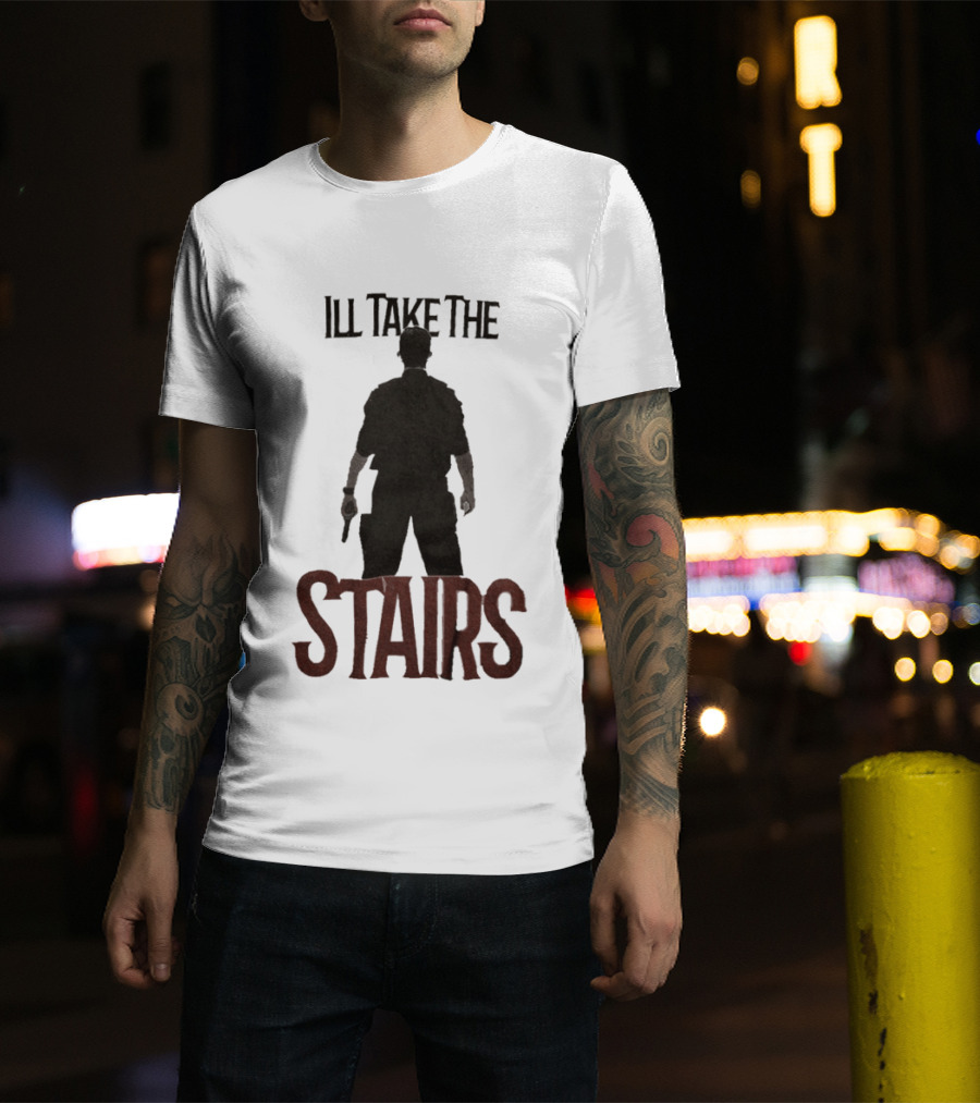 I'll Take The Stairs Shadowy Figure With Gun T-Shirt