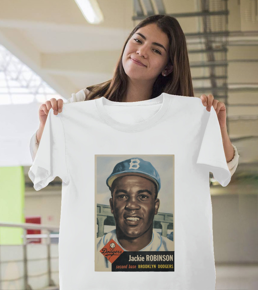 Dodgers Jackie Robinson Second Base Brooklyn Dodgers Topps Baseball Card T-Shirt