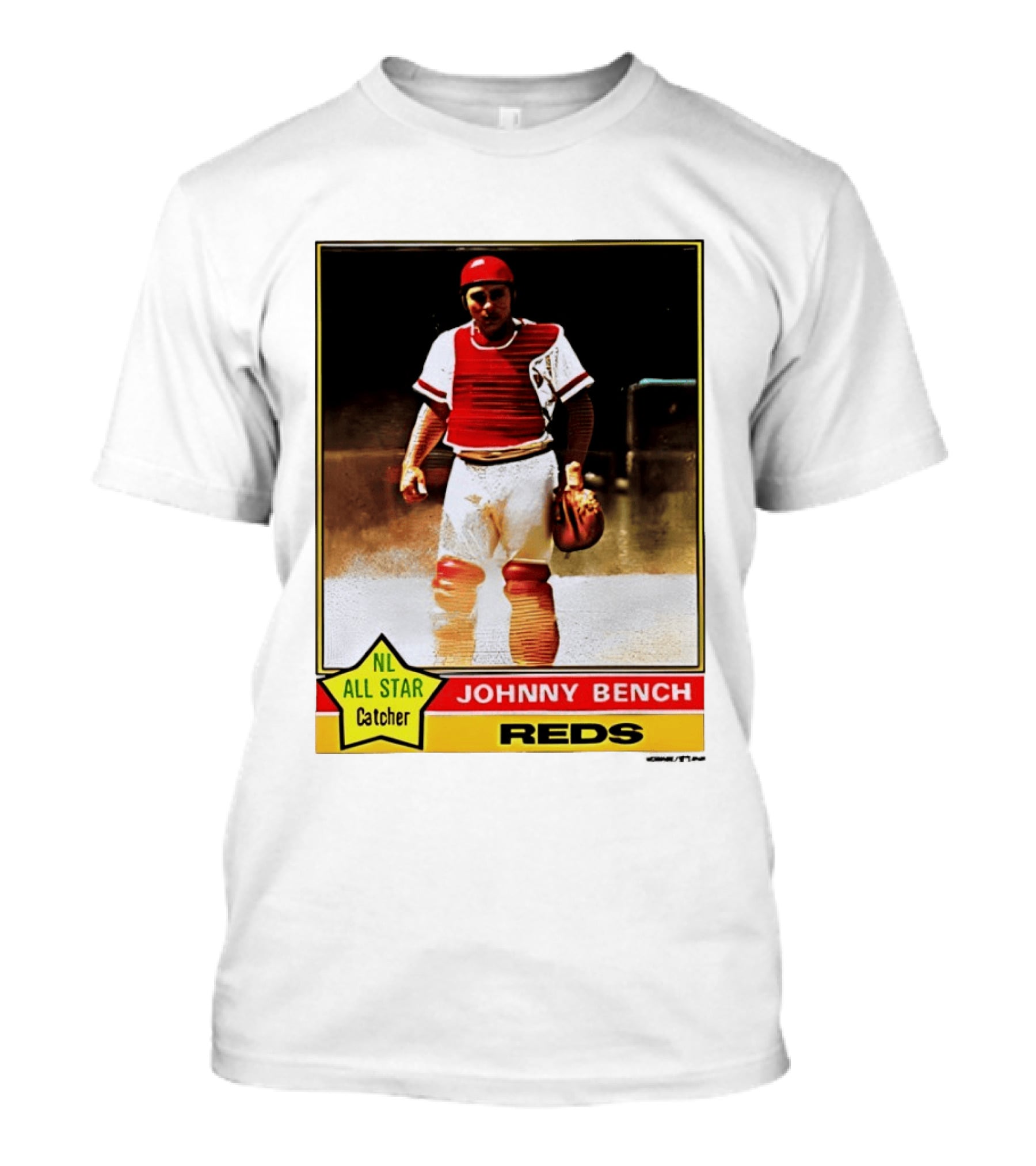 Johnny Bench Cincinnati Reds 1976 Topps NL All Star Catcher Retro Card T-Shirt