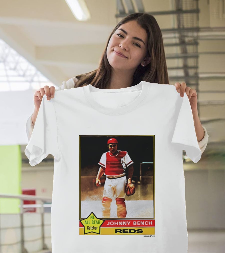 Johnny Bench Cincinnati Reds 1976 Topps NL All Star Catcher Retro Card T-Shirt
