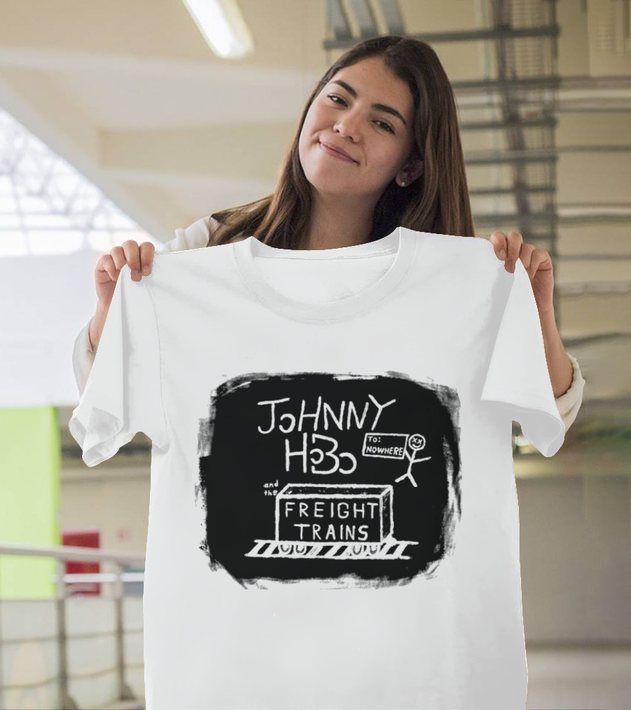 Johnny Hobo Freight Trains Stick Figure Drawing T-Shirt