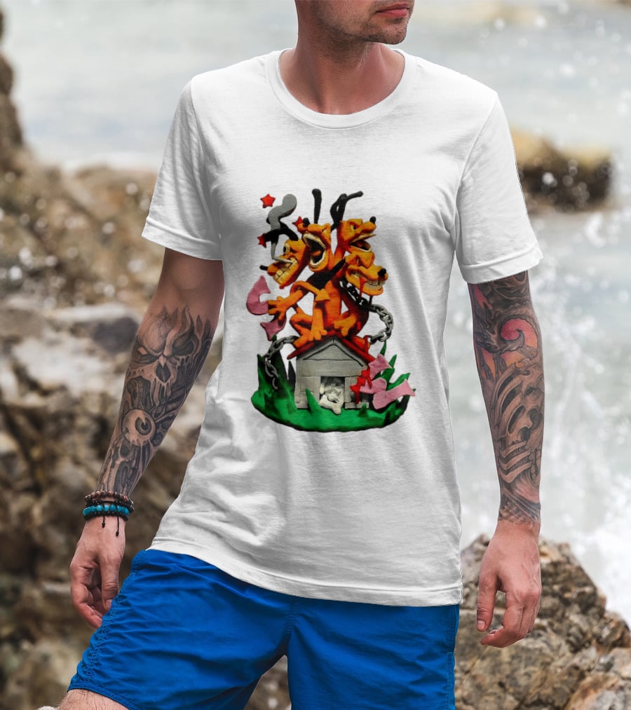 Hell Hound Three Headed Cerberus In Chains With Bone House T-Shirt