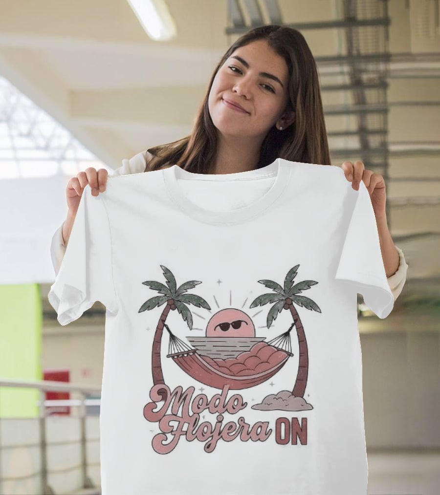 Modo Flojera ON Palm Trees Hammock Sun Emoji T-Shirt
