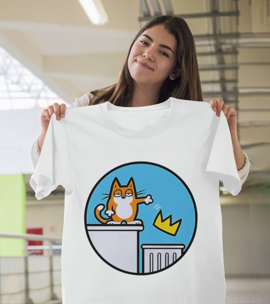 Orange Cat Discarding Crown No King Mark Parisi T-Shirt