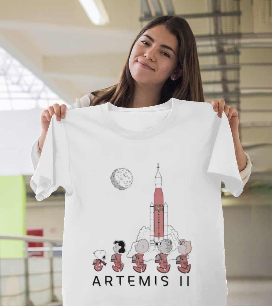 Peanuts Characters Astronaut Outfits Moon Artemis II Rocket T-Shirt