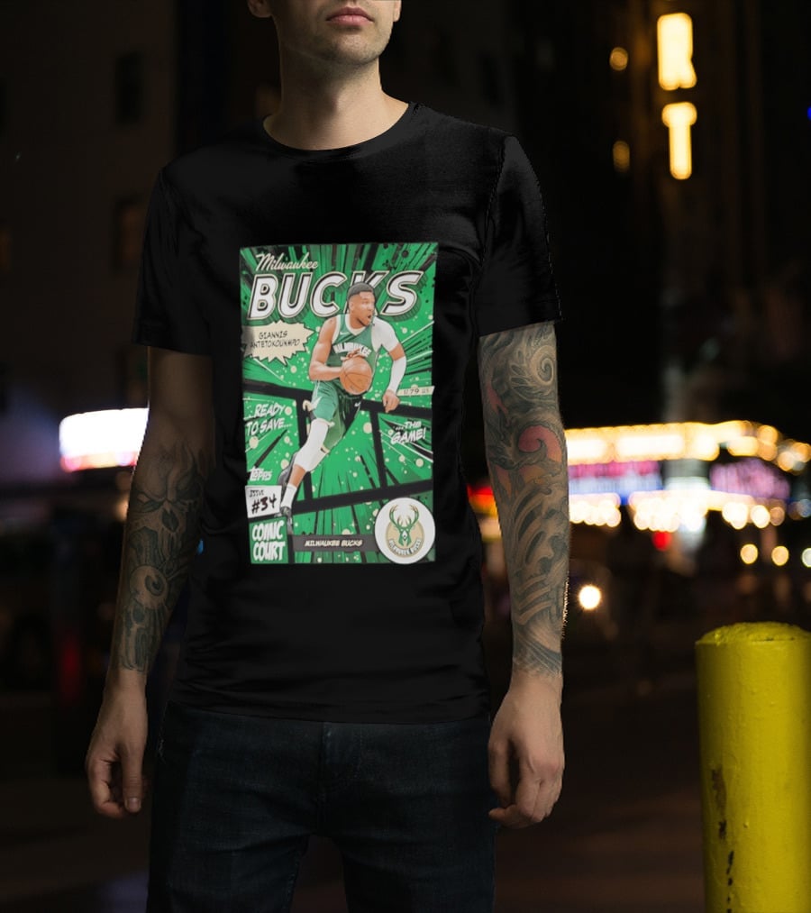 Milwaukee Bucks Giannis Antetokounmpo Comic Court Issue #34 T-Shirt