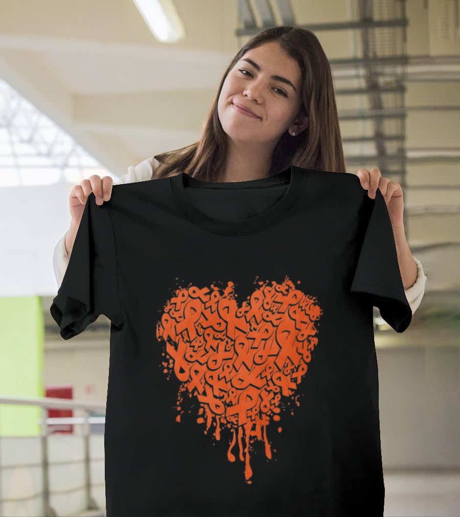 Orange Ribbon Melting Heart Shape Awareness T-Shirt