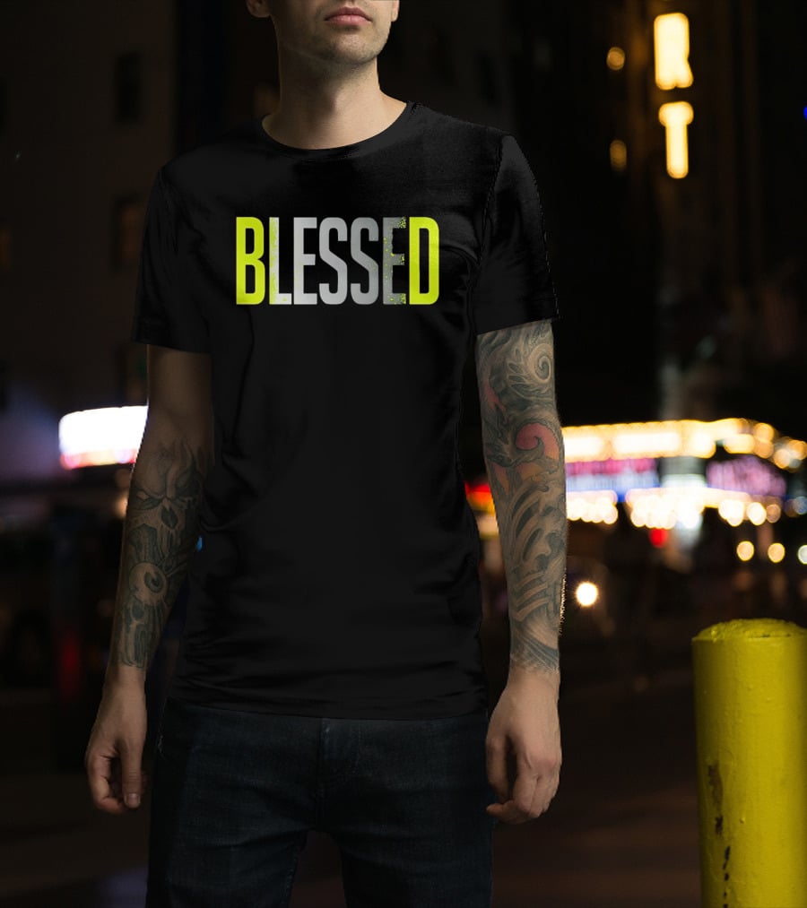Blessed Neon Yellow Bold Text Vivid Splash Effect T-Shirt