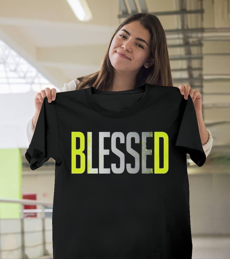Blessed Neon Yellow Bold Text Vivid Splash Effect T-Shirt