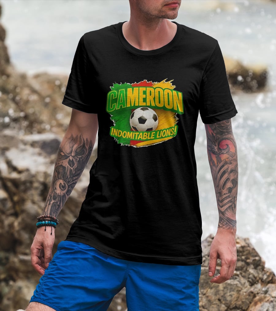 Cameroon Indomitable Lions Soccer Ball Icon With Colorful Brush Strokes T-Shirt