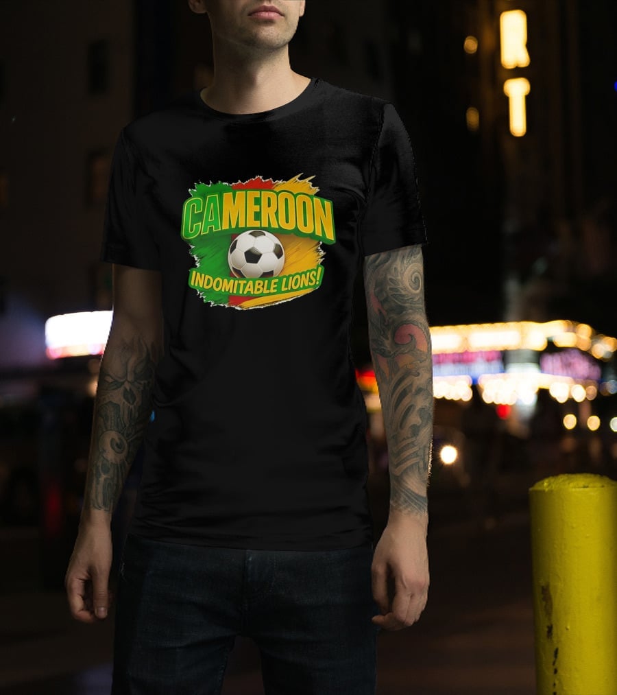 Cameroon Indomitable Lions Soccer Ball Icon With Colorful Brush Strokes T-Shirt