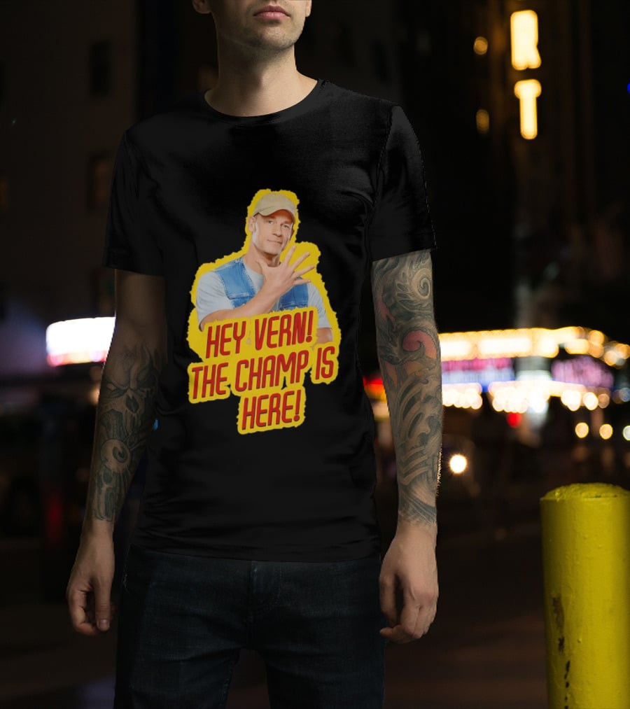 John Cena Hey Vern The Champ Is Here Hand Gesture Yellow Highlight T-Shirt
