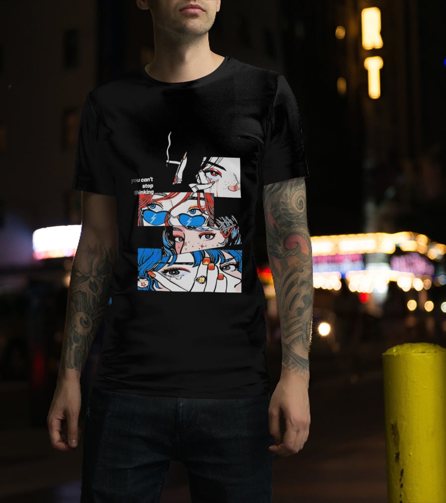 Rapidstreet Men Harajuku You Can't Stop Thinking Anime Vibrant Character Aesthetic T-Shirt