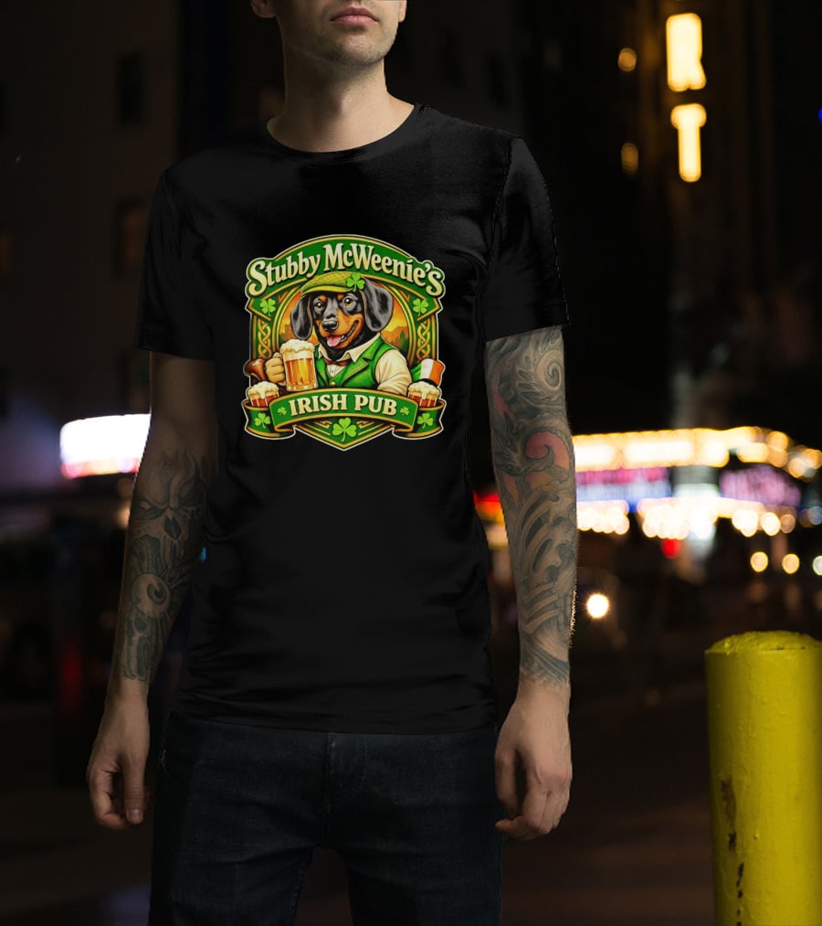 Stubby McWeenie's Irish Pub Dachshund Beer St Patrick's Day T-Shirt