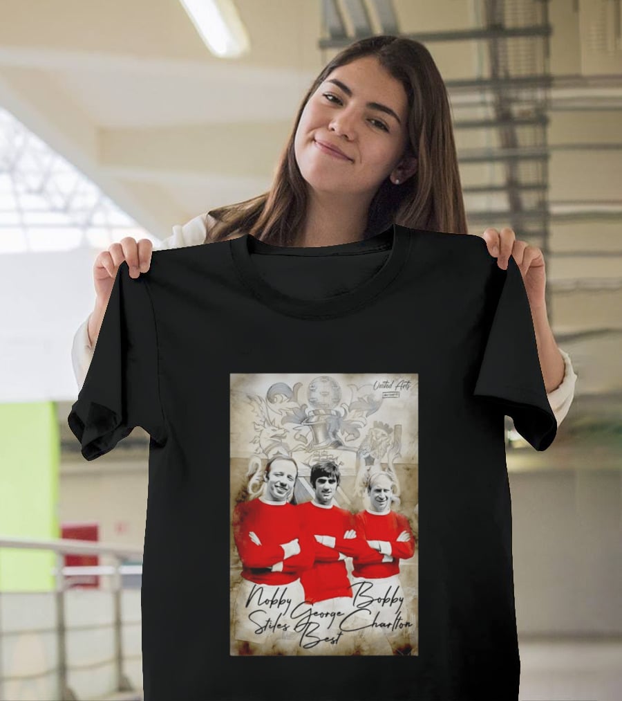 Nobby Stiles George Best Bobby Charlton Manchester United UEFA European Cup Lion Sketch T-Shirt