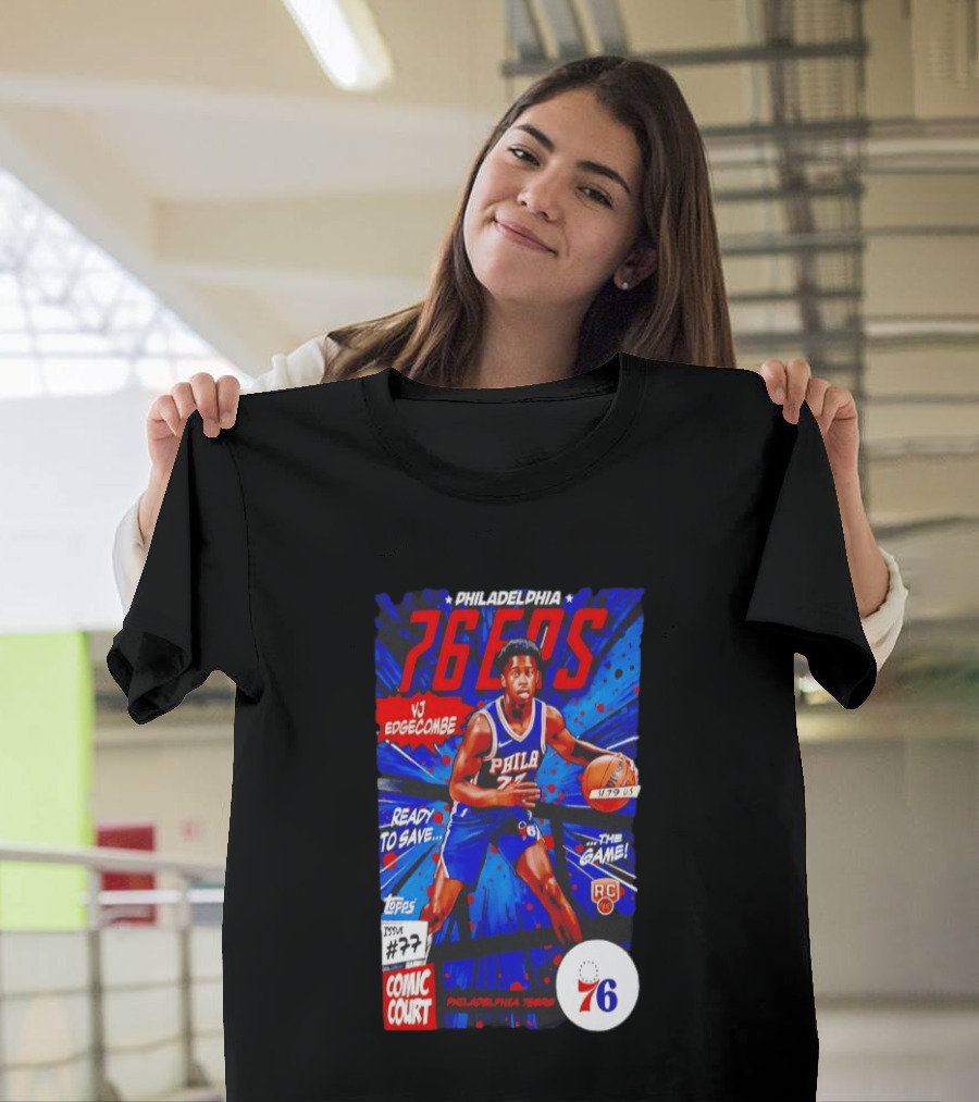Philadelphia 76ers VJ Edgecombe Comic Court Ready To Save The Game T-Shirt