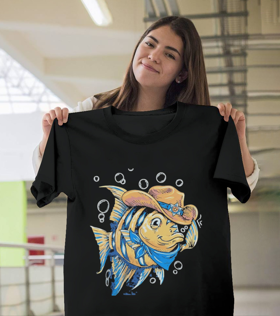 Angelfish Cowboy Hat Western Bubbles Bandana T-Shirt