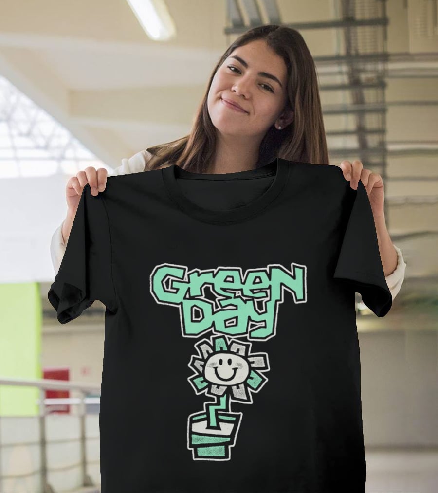 Green Day Flower Happy Smiling Potted Bloom T-Shirt