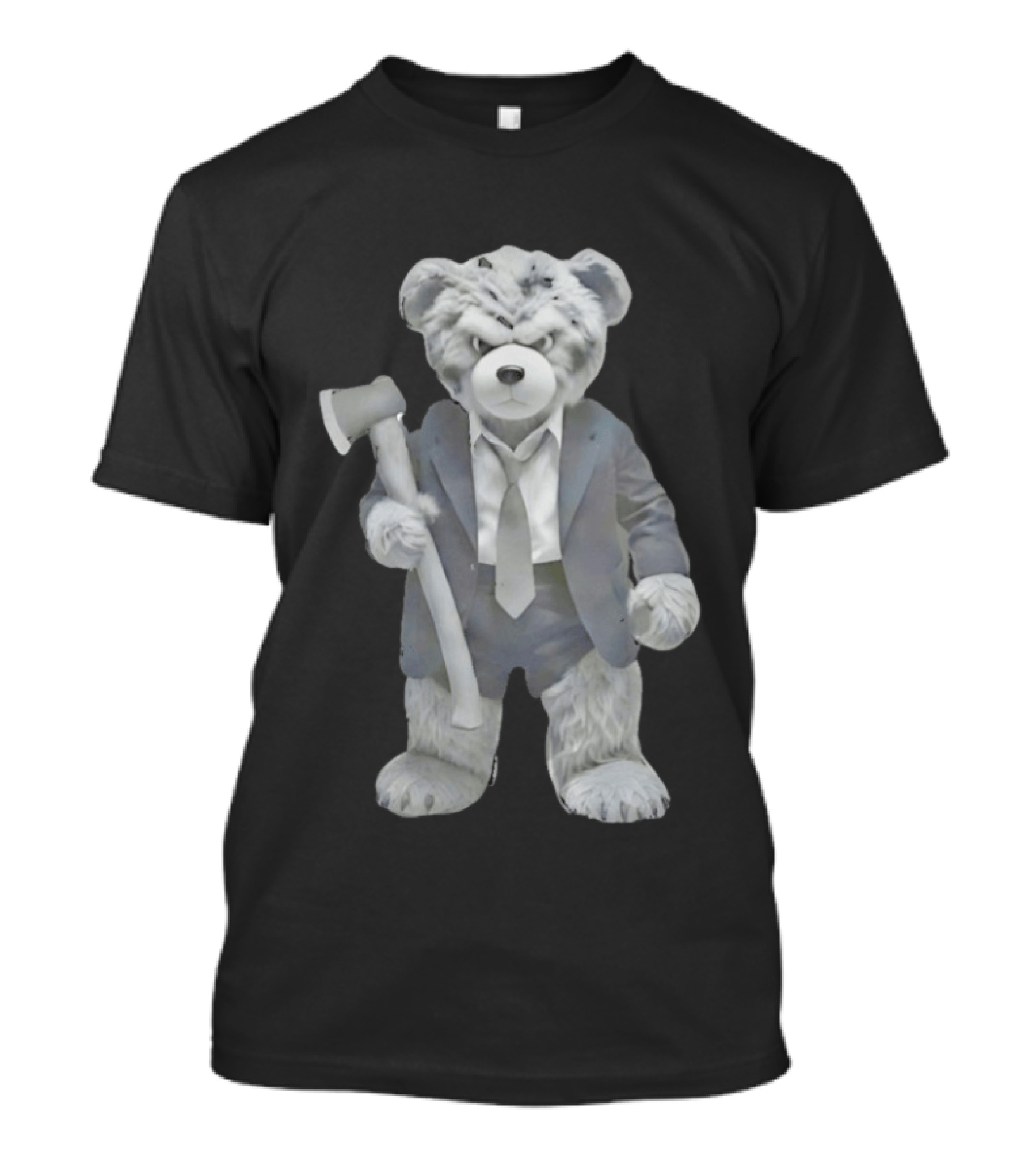 Grumpy Teddy Bear In Suit Holding Axe Horror T-Shirt