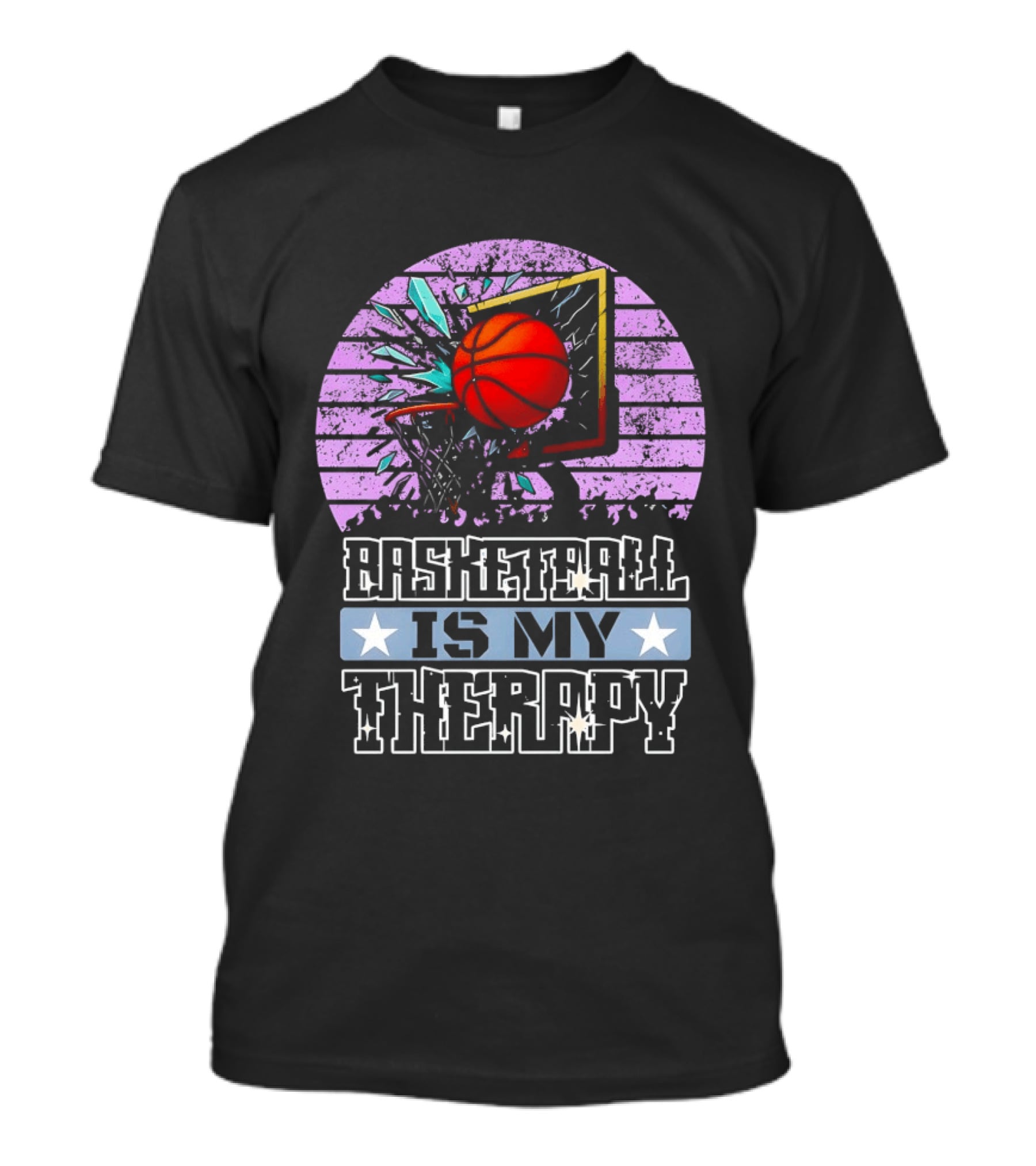 Basketball Is My Therapy Vintage Retro Hoop Design With Stars T-Shirt