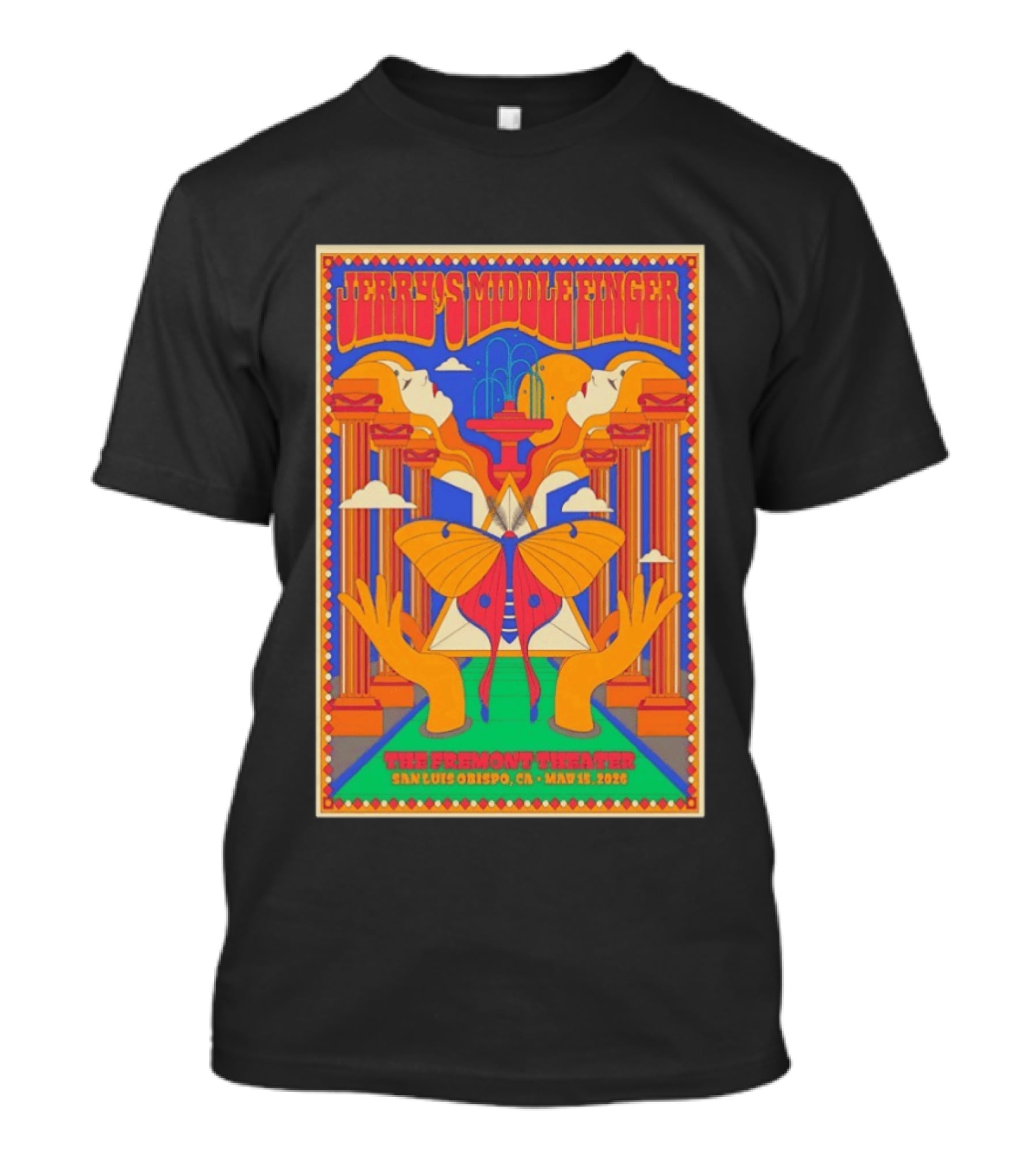 Jerry's Middle Finger The Fremont Theater San Luis Obispo CA May 15 2026 Psychedelic With Column And Faces T-Shirt