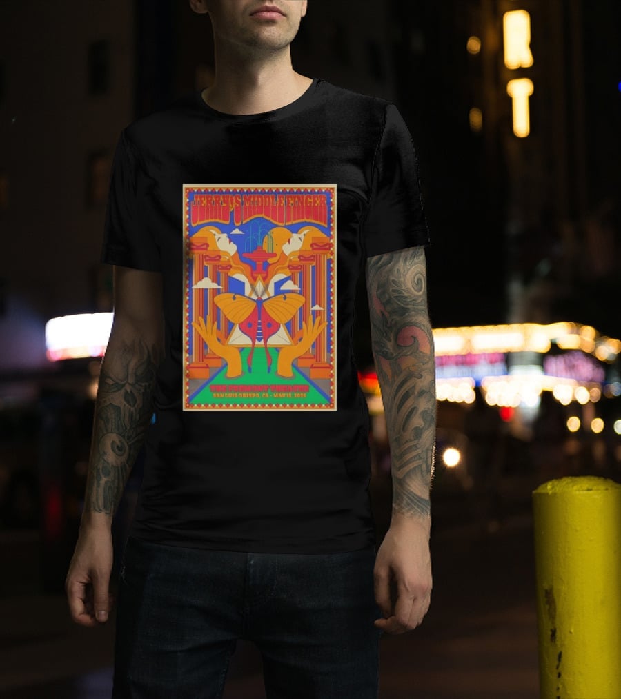 Jerry's Middle Finger The Fremont Theater San Luis Obispo CA May 15 2026 Psychedelic With Column And Faces T-Shirt