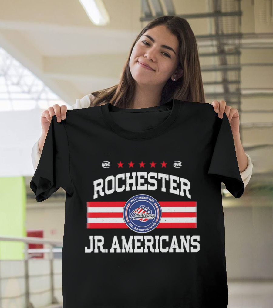 Rochester Jr. Americans NAHL Hockey Team Red White Blue Stars T-Shirt