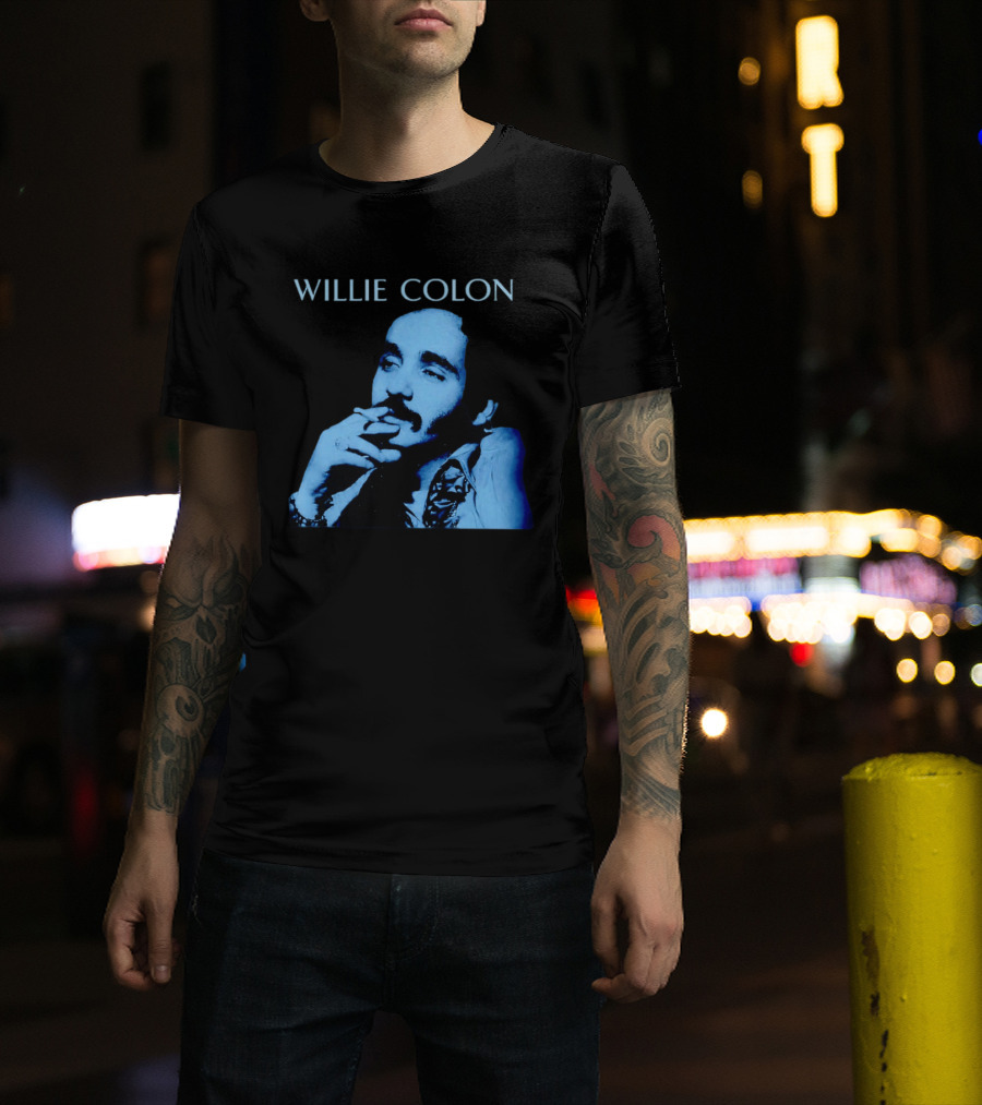 WILLIE COLON Blue Portrait Smoking Image T-Shirt