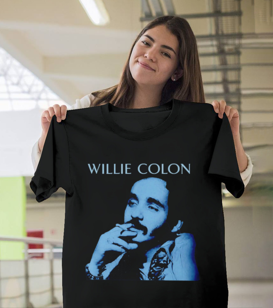 WILLIE COLON Blue Portrait Smoking Image T-Shirt