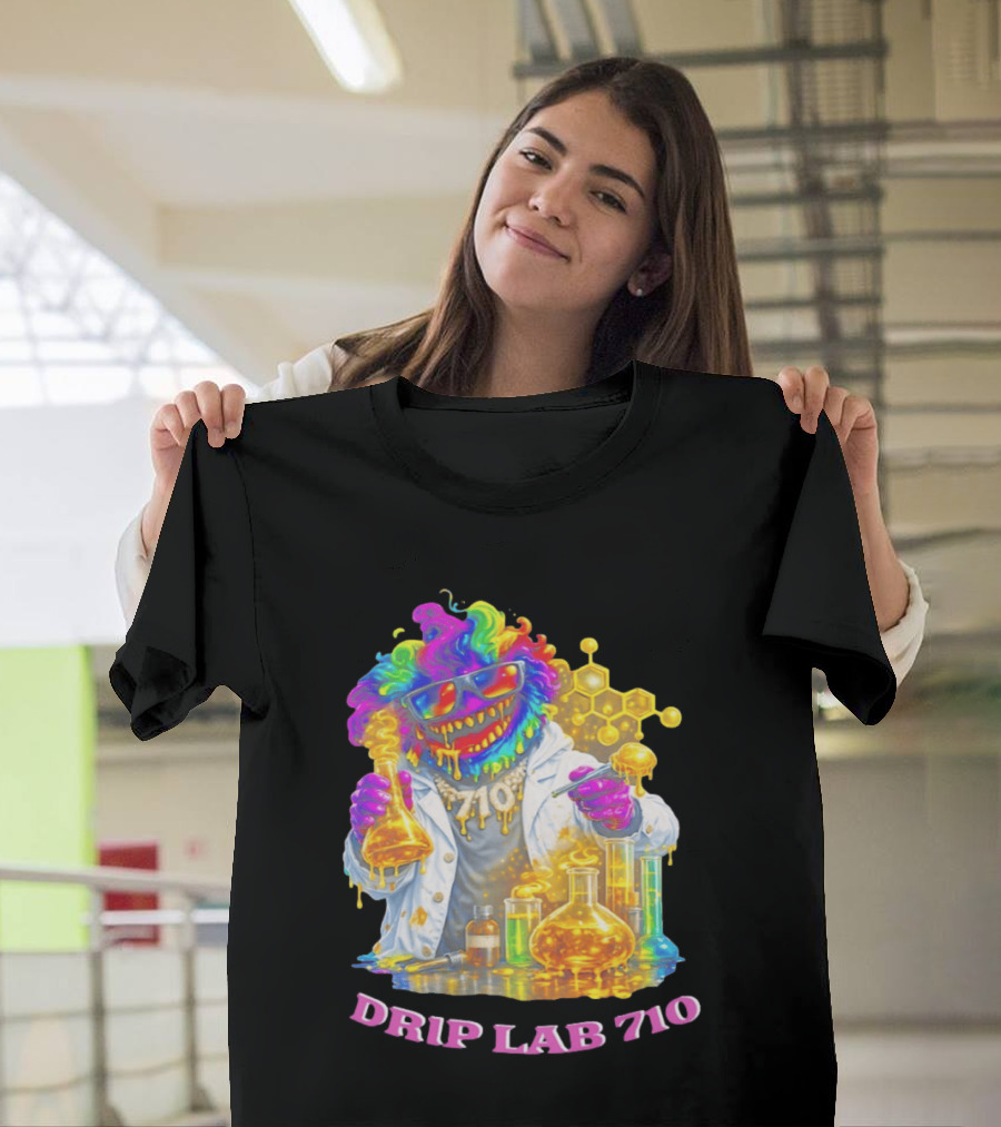 Drip Lab 710 Psychedelic Monster Chemist With Colorful Beakers T-Shirt