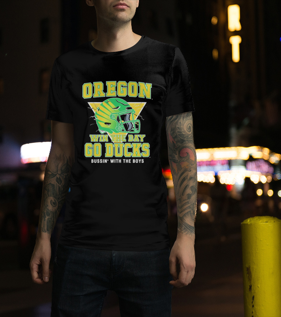 Oregon Win The Day Go Ducks Bussin' With The Boys Football Helmet T-Shirt