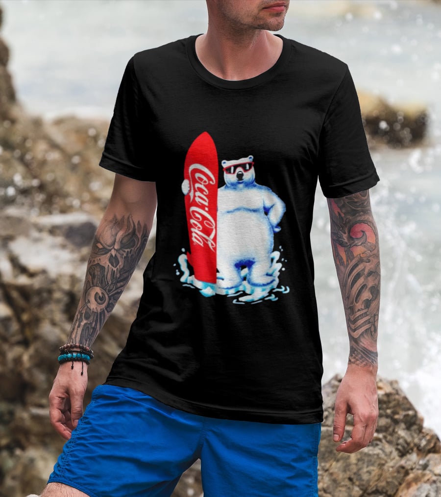 1995 Coca Cola Polar Bear Surfboard Sunglasses T-Shirt