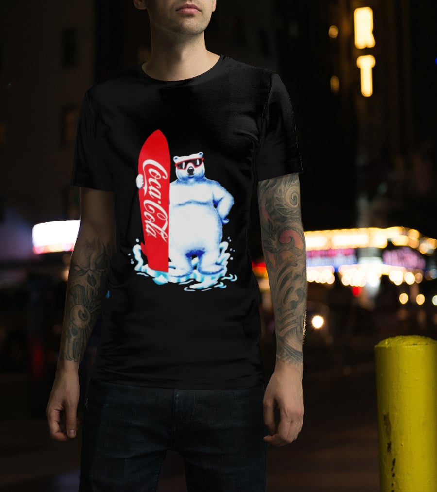 1995 Coca Cola Polar Bear Surfboard Sunglasses T-Shirt