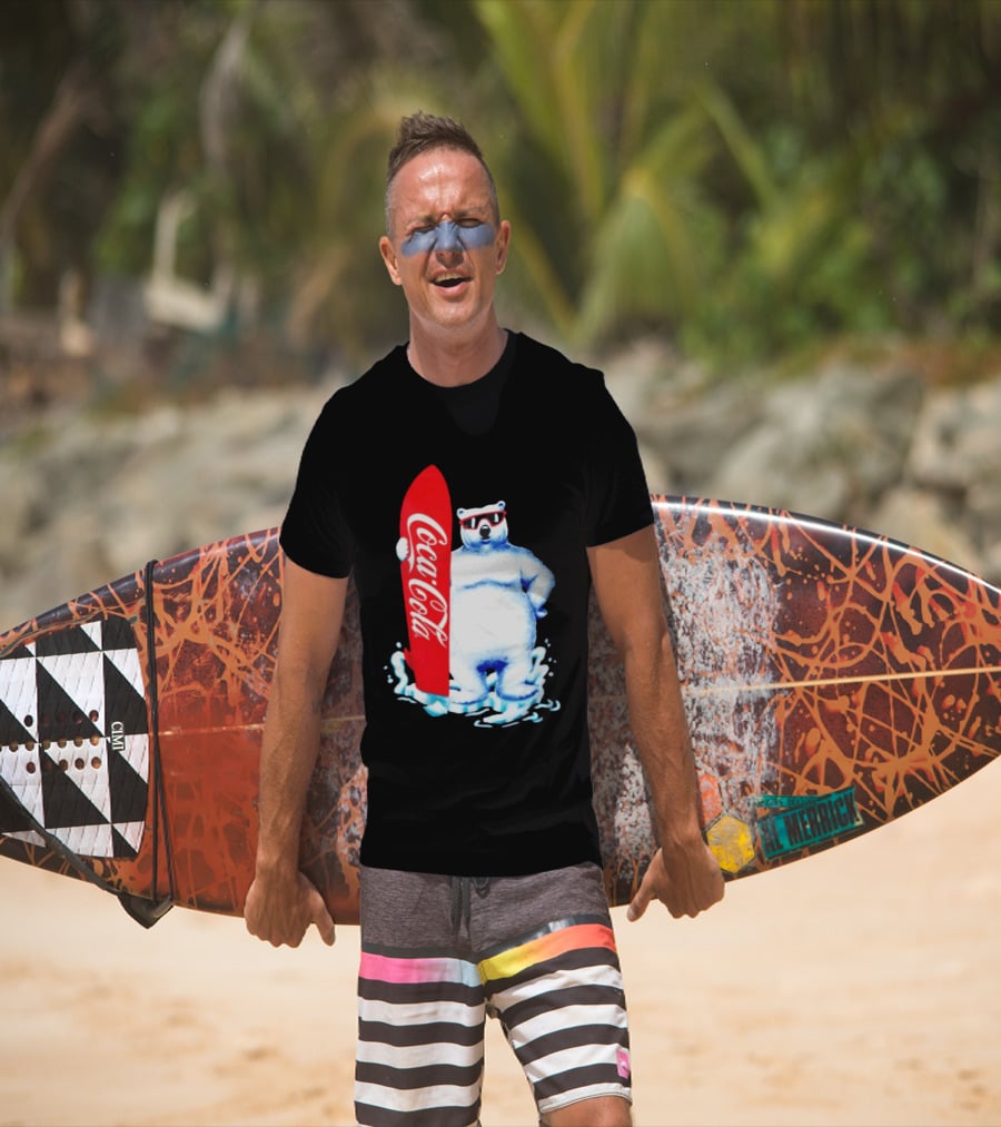 1995 Coca Cola Polar Bear Surfboard Sunglasses T-Shirt