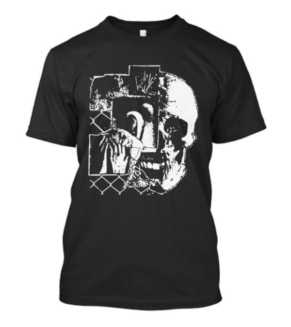 Harms Way Chain Link Skull 2026 Distorted Surreal White Design With Fence T-Shirt