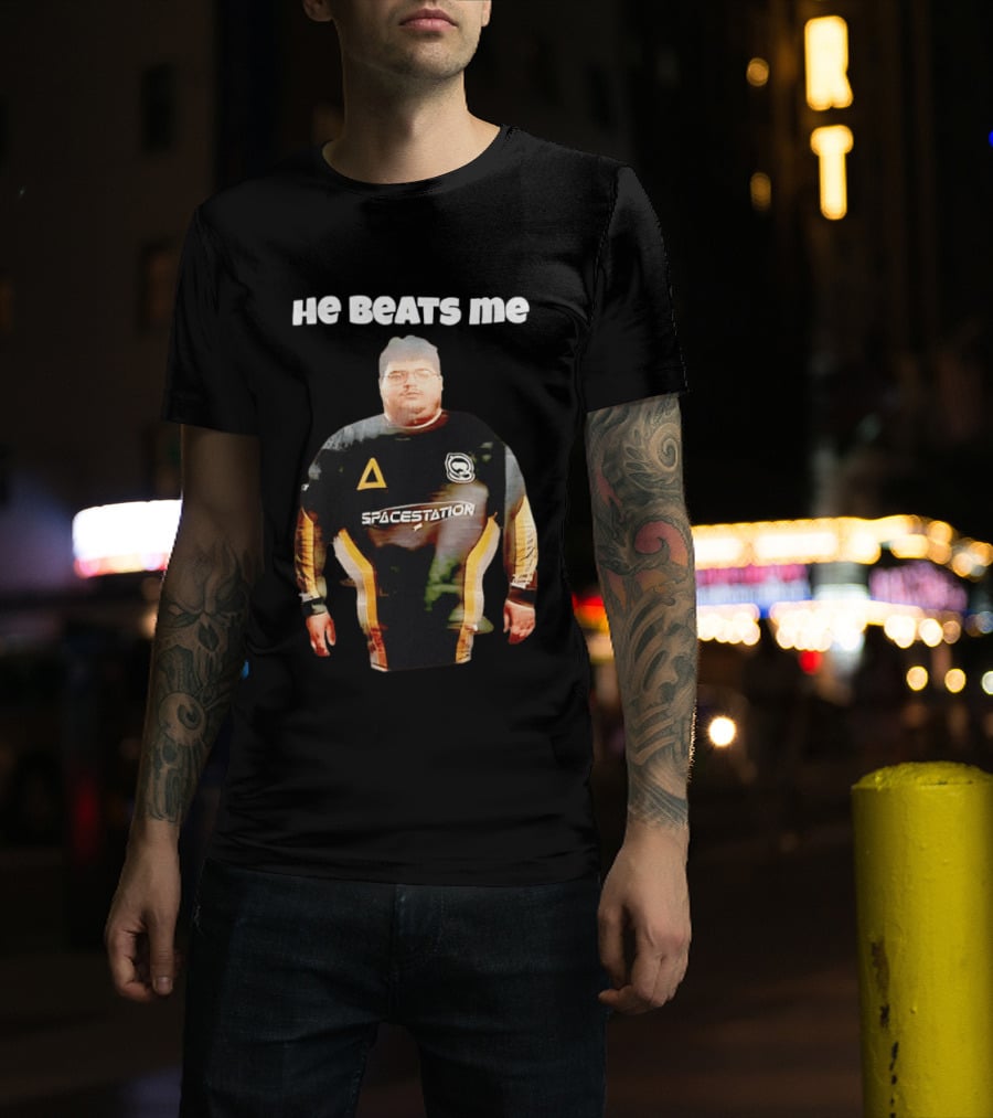 He Beats Me Spacestation Gaming Jersey T-Shirt