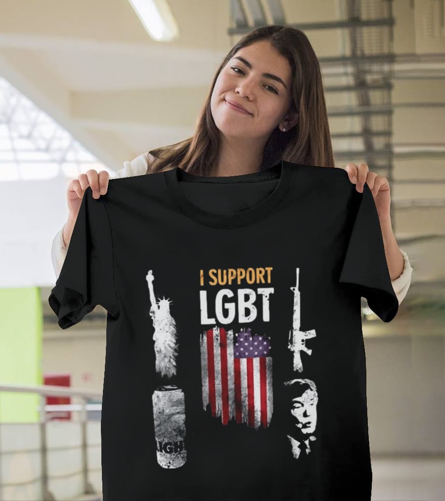 I Support LGBT Liberty Guns Beer Trump USA Flag Sarcastic T-Shirt