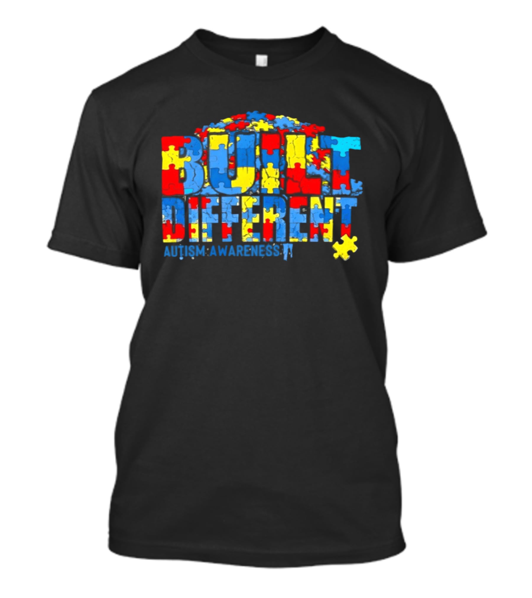 Built Different Autism Awareness Puzzle Piece Multicolor T-Shirt