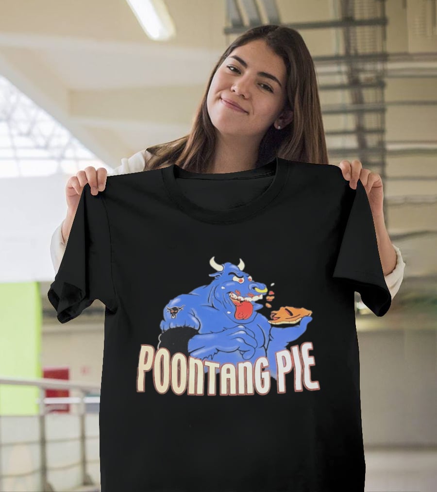 Poontang Pie Bull Eating Slice With Small Wrestler Tattoo T-Shirt