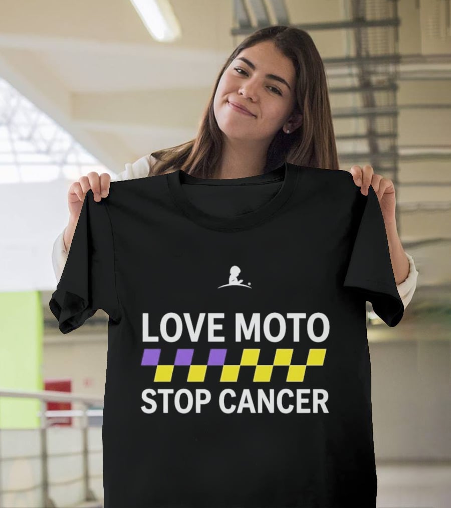 Love Moto Stop Cancer St. Jude Purple Yellow Checkered Racing T-Shirt