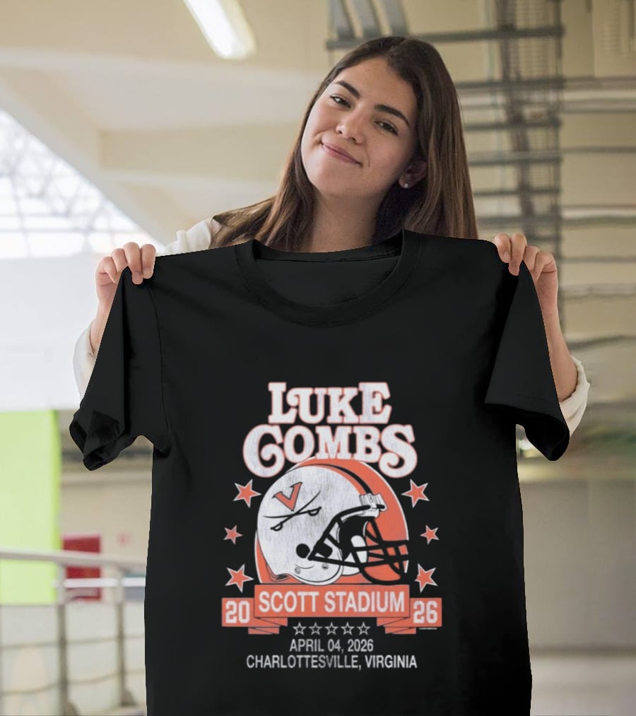 Luke Combs 2026 Scott Stadium Charlottesville Virginia April 04 Event With Helmet Stars T-Shirt
