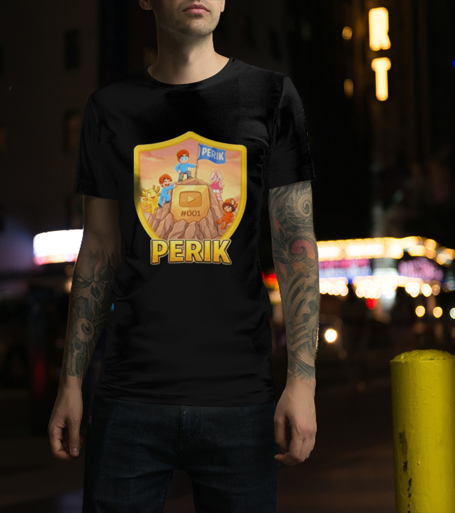 Perik 3 Års Black 001 Shield Badge YouTube Button Cartoon Characters T-Shirt