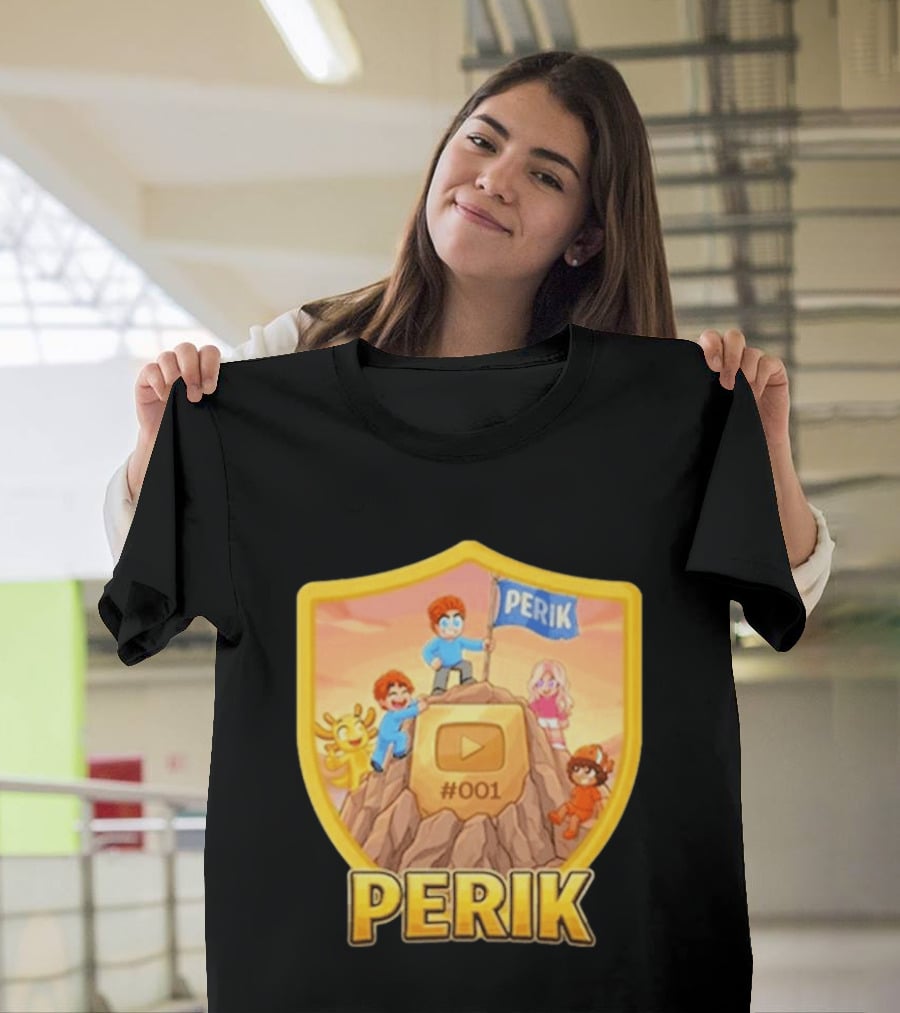 Perik 3 Års Black 001 Shield Badge YouTube Button Cartoon Characters T-Shirt