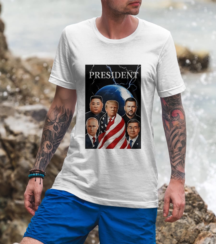 Presidents Trump Putin Zelenskyy Kim Jong Un Xi Jinping Global Leaders Earth Lightning T-Shirt